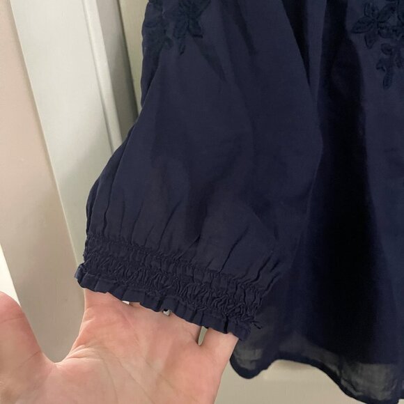 Torrid Womens Navy Blue Floral Embroidered Bohemian Sheer 3/4 Sleeve Blouse 1X - Picture 4 of 7